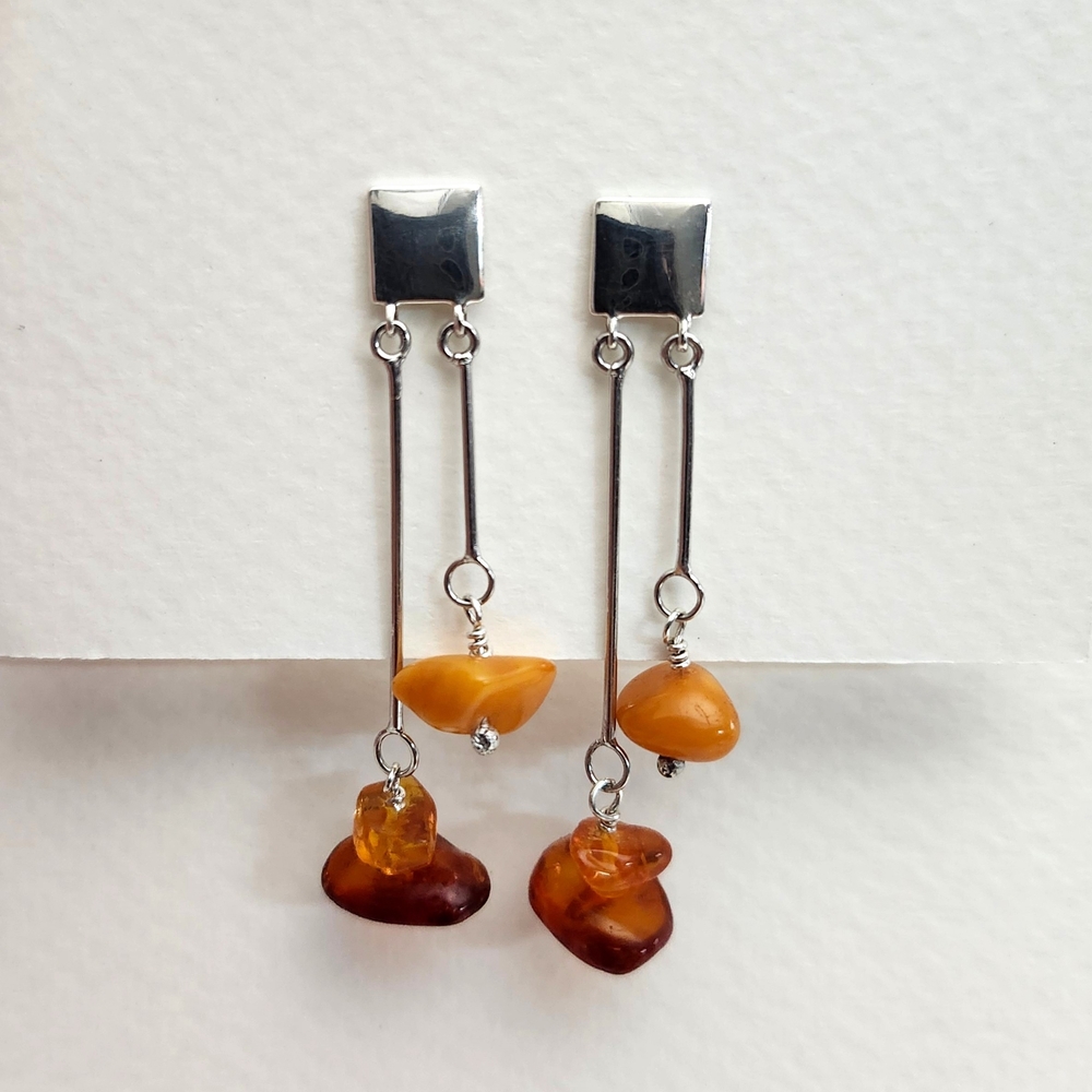 Sterling Silver and Baltic Amber Dangle Earrings